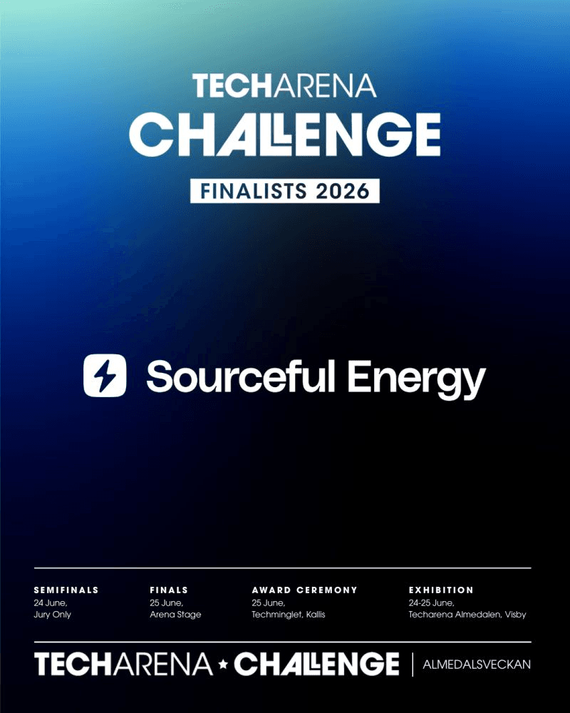 TechArena Challenge finalist 2026: Sourceful Energy. Schedule for semifinals, finals, award ceremony and exhibition during Almedalen Week.